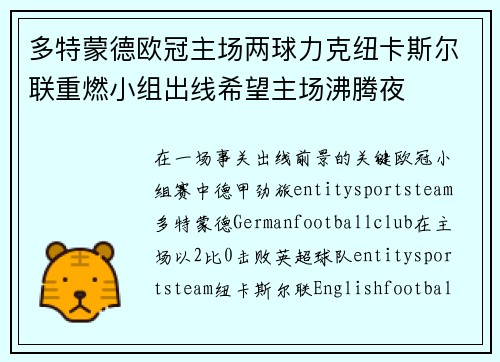 多特蒙德欧冠主场两球力克纽卡斯尔联重燃小组出线希望主场沸腾夜